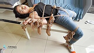 tied on the ladder handjob and post orgasm torture