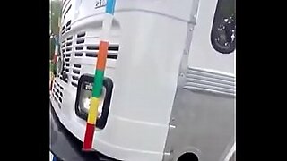 horny bitch masturbating in car for truck driver